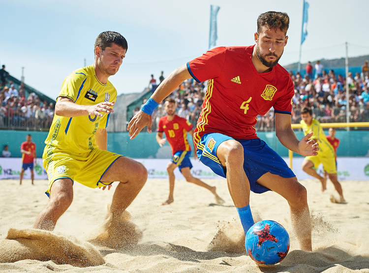 NAZARE, PORTUGAL - JULY 09:  Euro Beach Soccer League Nazare 2017 at Praia Norte on July 09, 2017 in Nazare, Portugal. (Photo by Manuel Queimadelos)